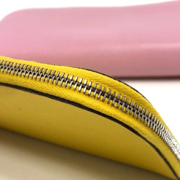 HERMES remix combine duo Long Wallet Epsom Mauve Sylvestre x Lime pink/yellow - Picture 7 of 16